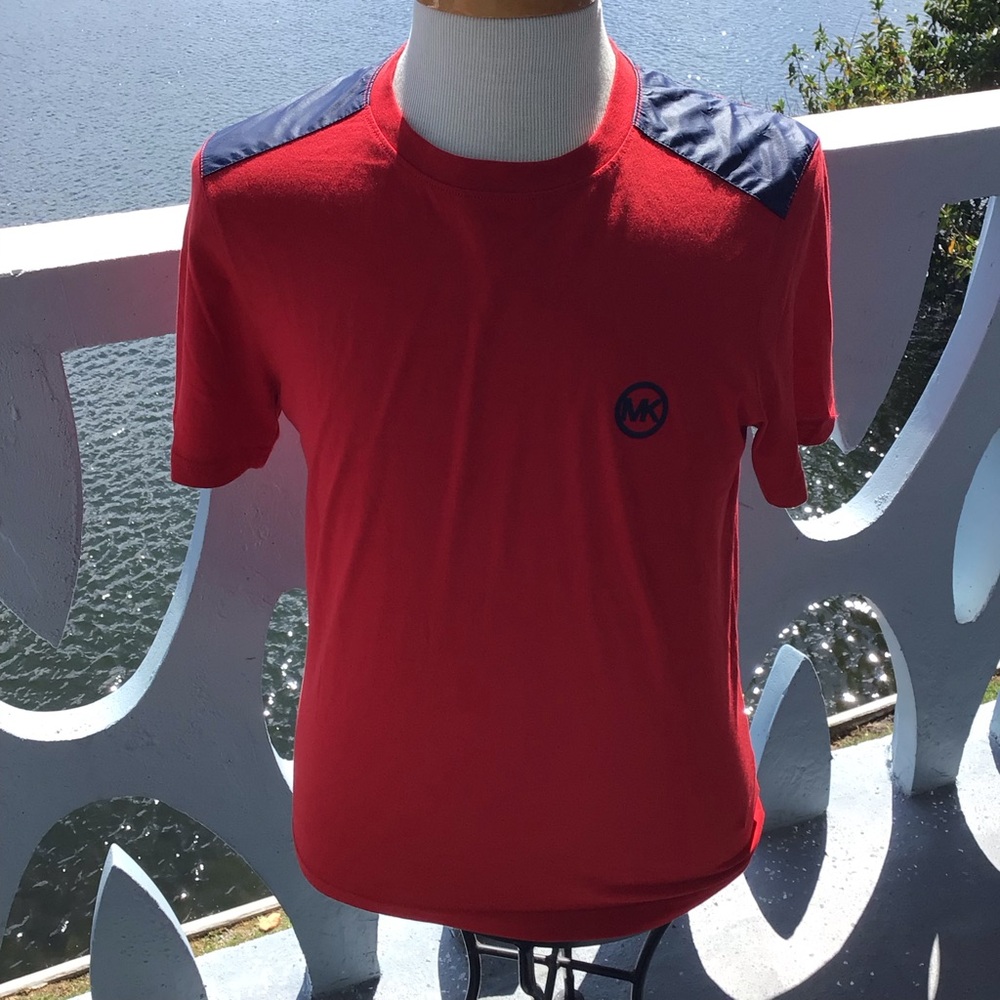 Michael Kors Red Tee with Navy Shoulder Panels